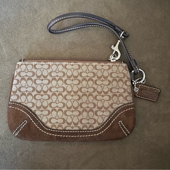 Coach Signature Brown Zipper Wristlet - Picture 3 of 8